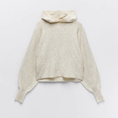 CROPPED KNIT HOODIE