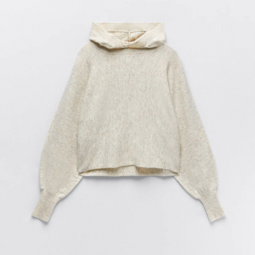 CROPPED KNIT HOODIE