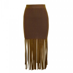 RIBBED KNIT SKIRT WITH FRINGES