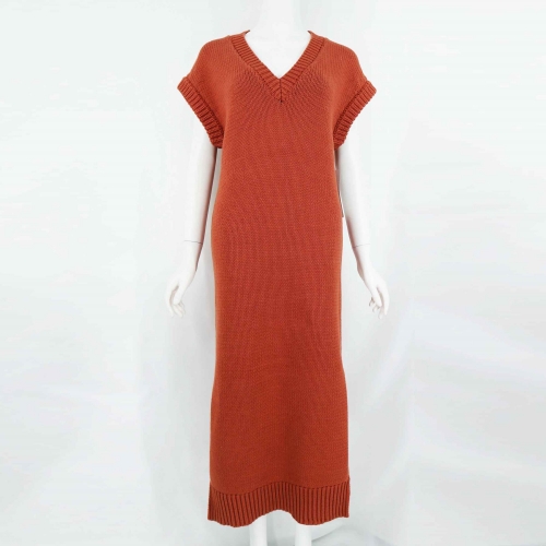 V NECK LONG KNIT DRESS