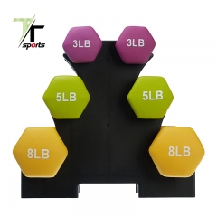 Colored Neoprene Hex Dumbbell Set with Rack Stand 7 in 1