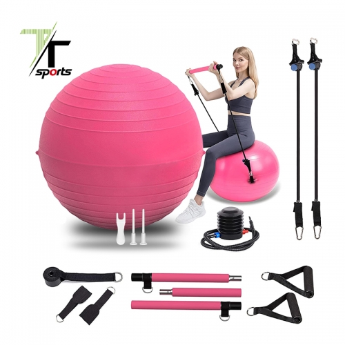 Exercise Ball 65 cm with Stainless Steel Pilates Bar Set