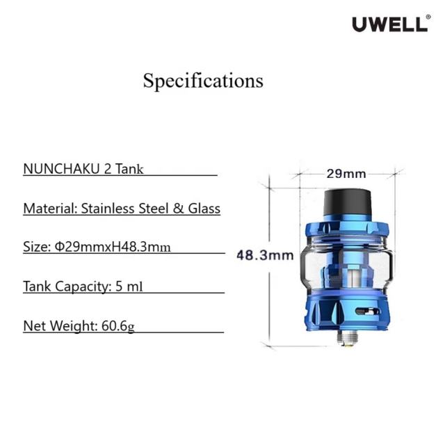Uwell Nunchaku 2 Tank 5ml capacity self-cleaning atomizer technology Plug-pull coil ON SALE