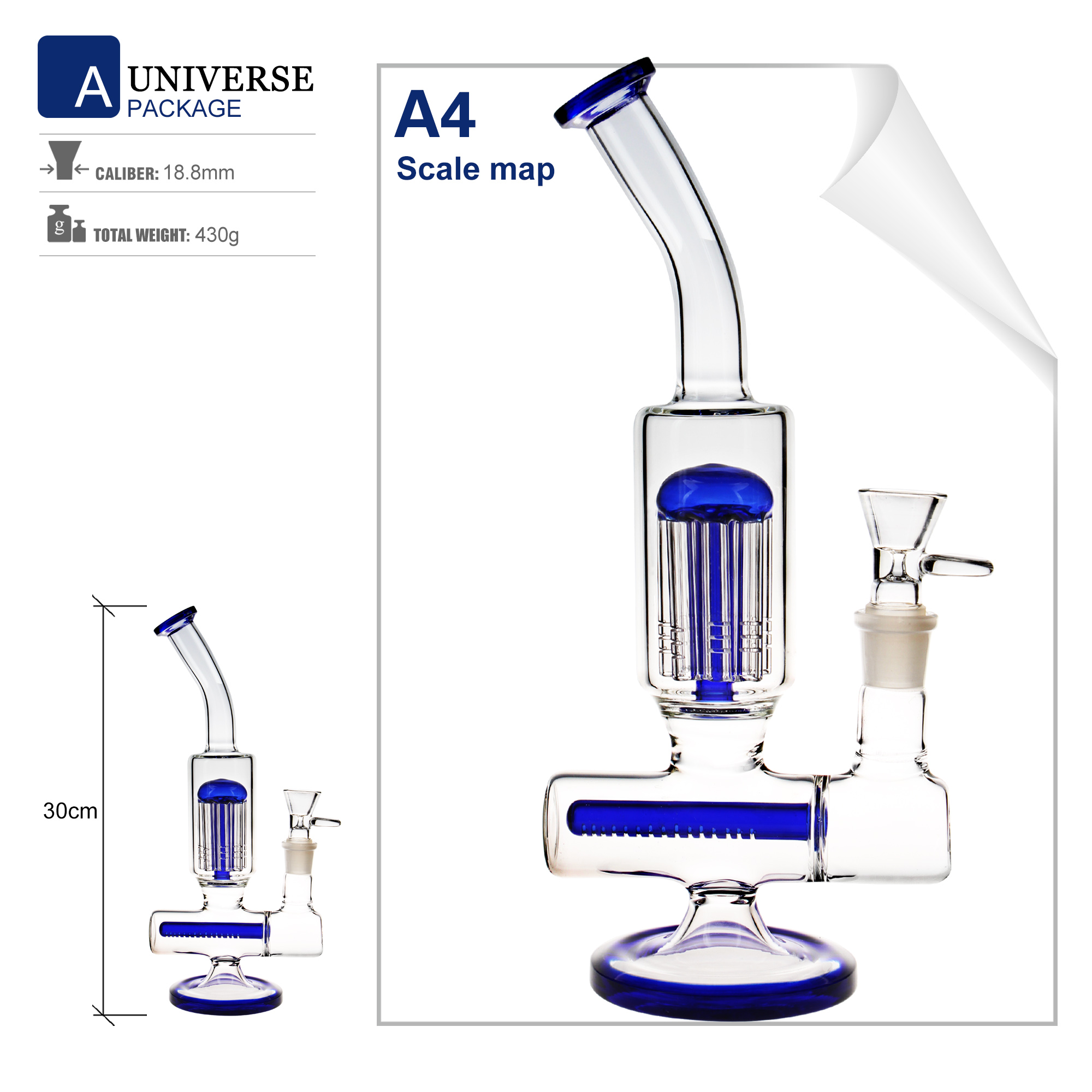 30cm height high borosilicate water smoking bong