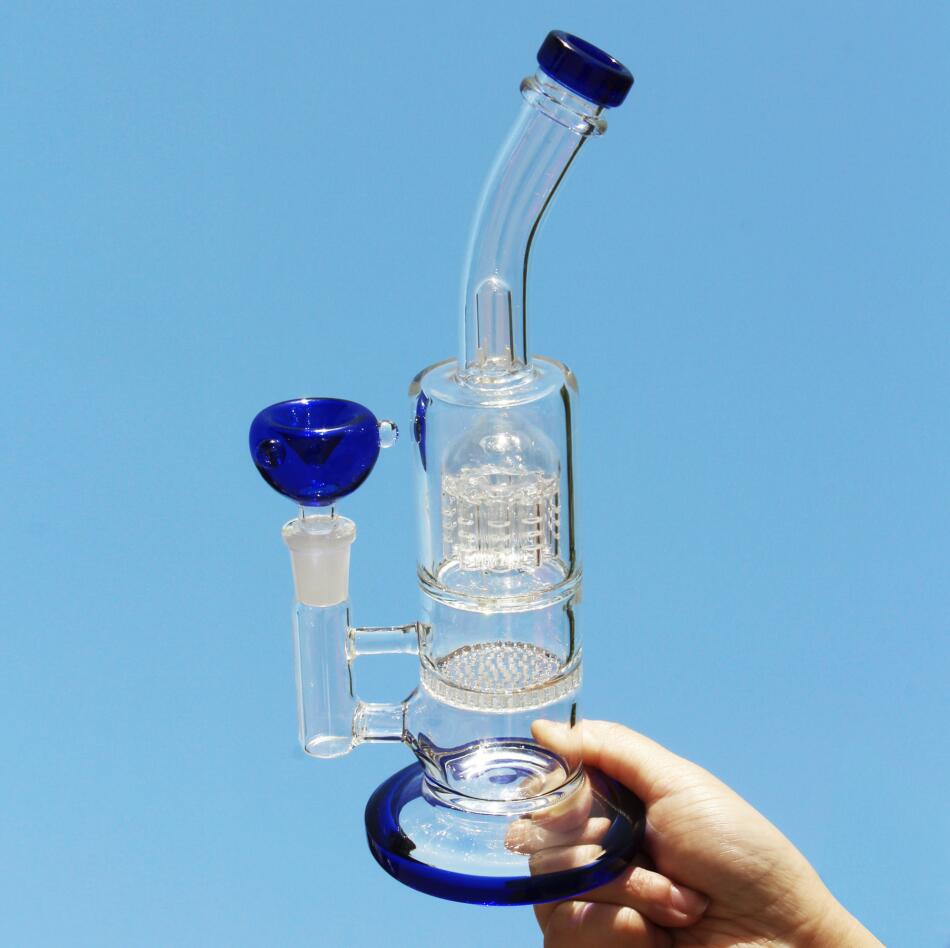 Bong aus Borosilikatglas mit blauem Kopf