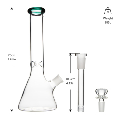 Klassische Bong aus einfachem Glas mit grünem Kopf