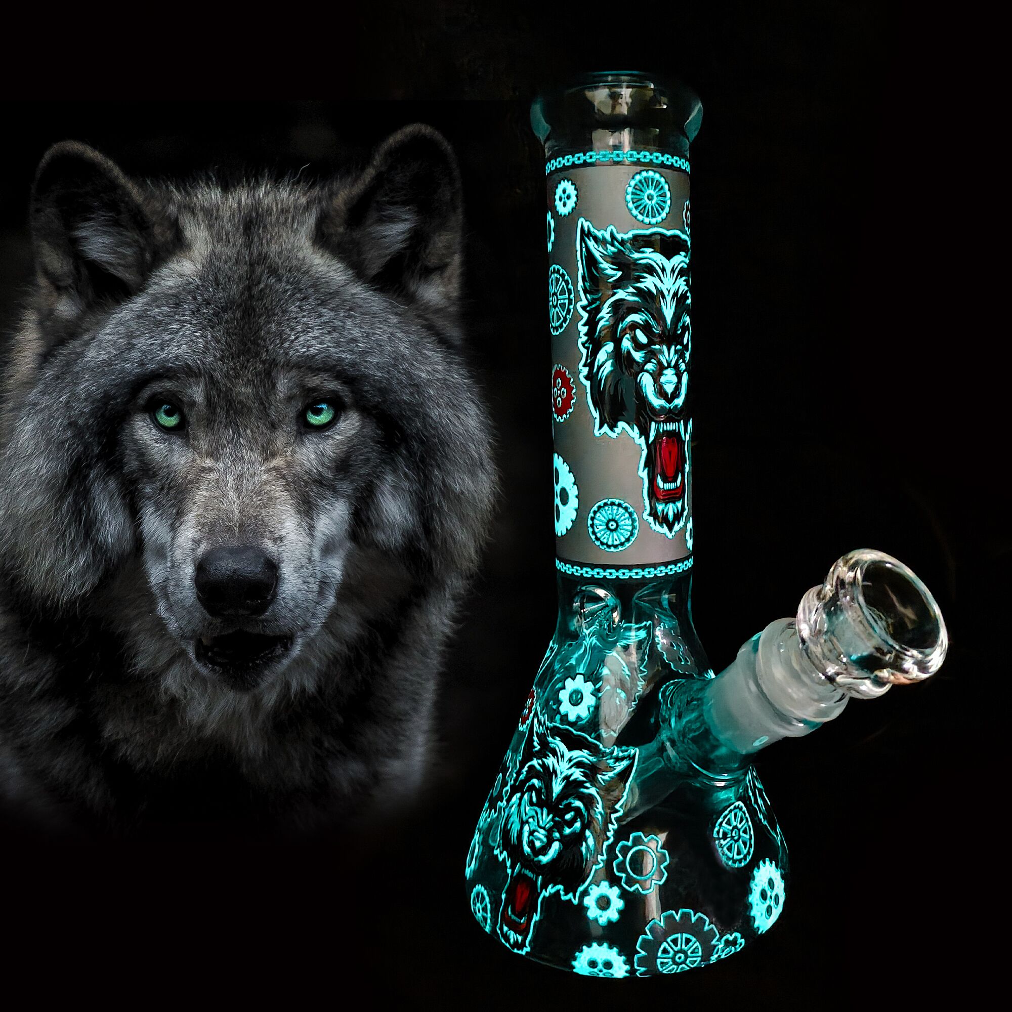 graue wolf 8,7 zoll rauchende bong aus glas