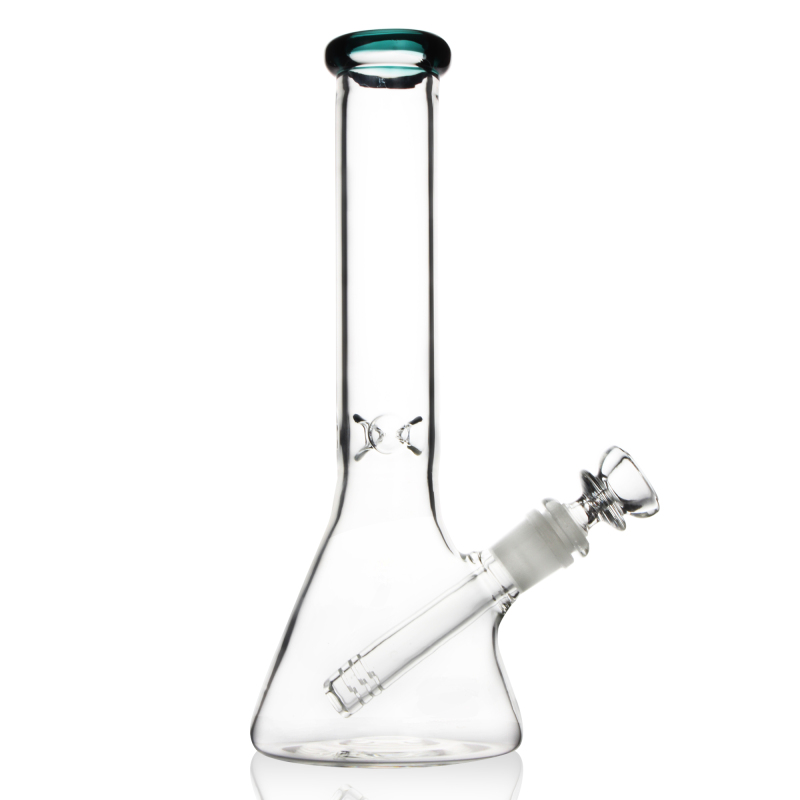 Klassische Bong aus einfachem Glas mit grünem Kopf