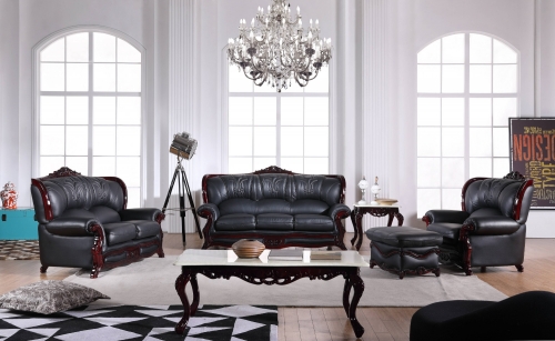 JHC Charlemagne Black Leather Sofa Set