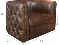 JHS Chestfield Mexico Brown Leather Swivel Chair