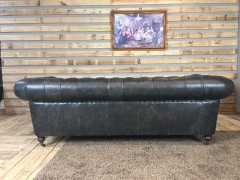 JHS Chestfield Antique Ebony Leather Sofa