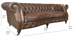JHS Chestfield Mexico Brown Leather Sofa