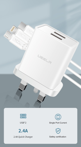 DT103-B 2.4A Smart Security Charger Dual USB Charging