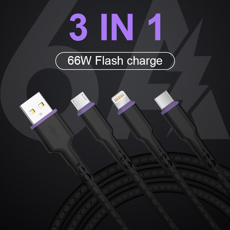 DX225 3 in 1 Liquid soft glue fast charging data cable