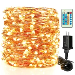 99ft 300 LEDs Warm White Plug In Fairy Lights with Remote