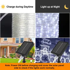 33ft LED Solar Rope Lights Cool White