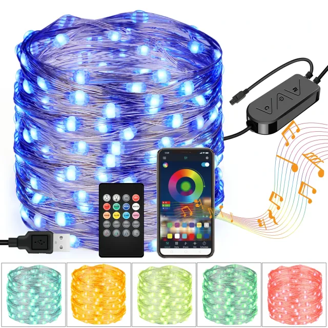 33ft 100 LEDs Bluetooth Color Changing USB Fairy Lights with Remote