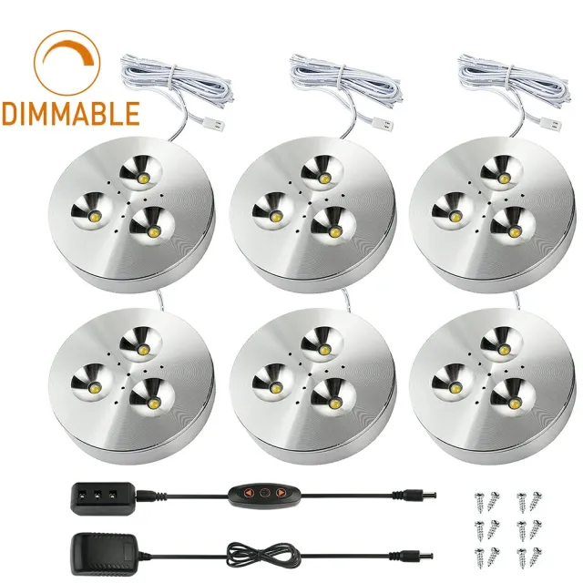 3W 1800lm Warm White 12V LED Puck Lights, Pack of 6