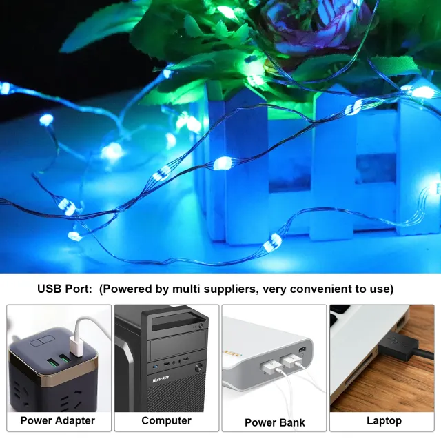 33ft 100 LEDs Bluetooth Color Changing USB Fairy Lights with Remote