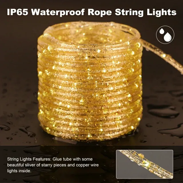 33ft Warm White LED Solar Rope Lights