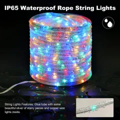 LED Solar Rope Lights, Multi Colored, 8 Modes, 33ft