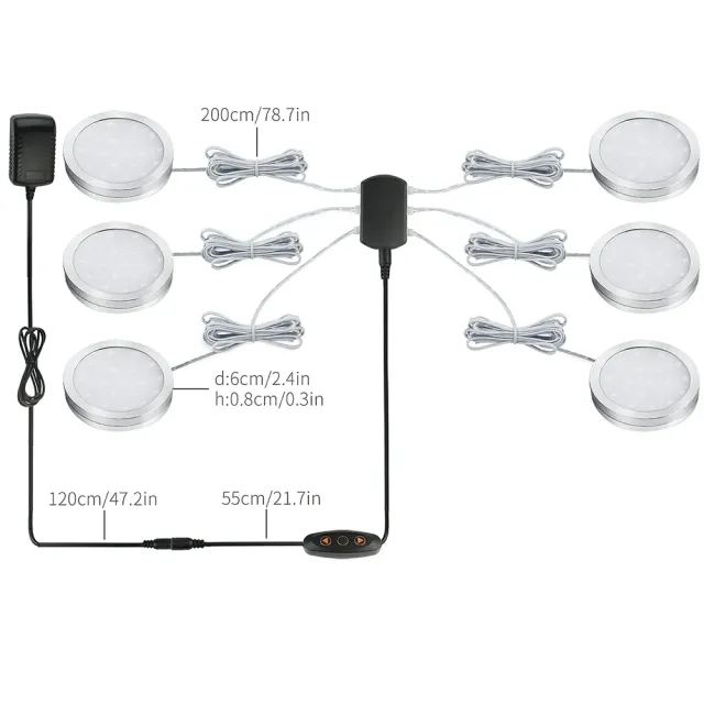 2W 1200lm Warm White 12V LED Puck Lights, Pack of 6