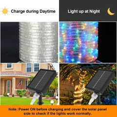 LED Solar Rope Lights, Multi Colored, 8 Modes, 33ft