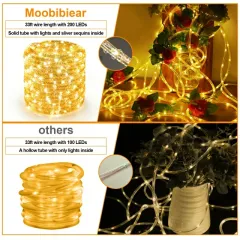 33ft Warm White LED Solar Rope Lights