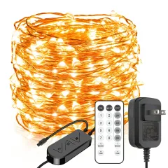 99ft 300 LEDs Warm White Plug in Fairy Lights with Timer