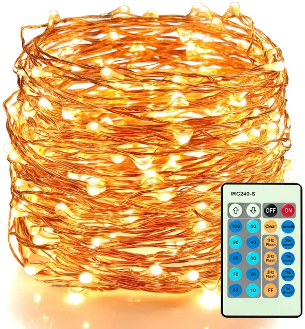 66ft 200 LEDs Warm White Plug In Fairy Lights with Remote