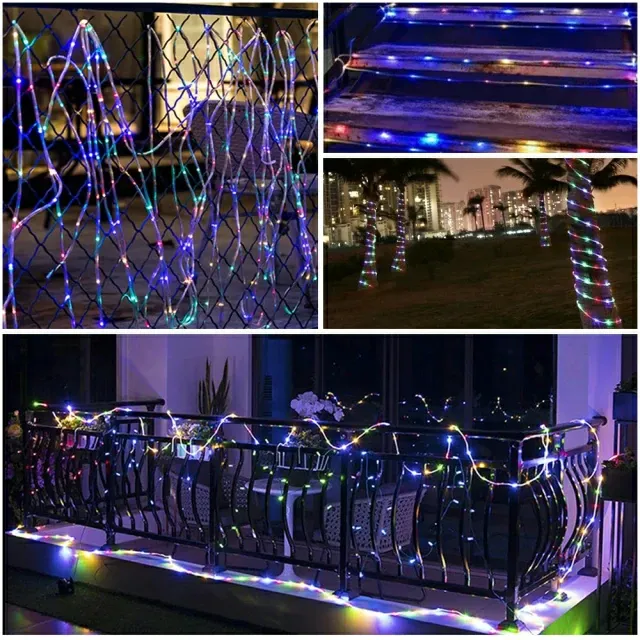 LED Solar Rope Lights, Multi Colored, 8 Modes, 33ft