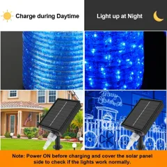 33ft  Blue LED Solar Rope Lights