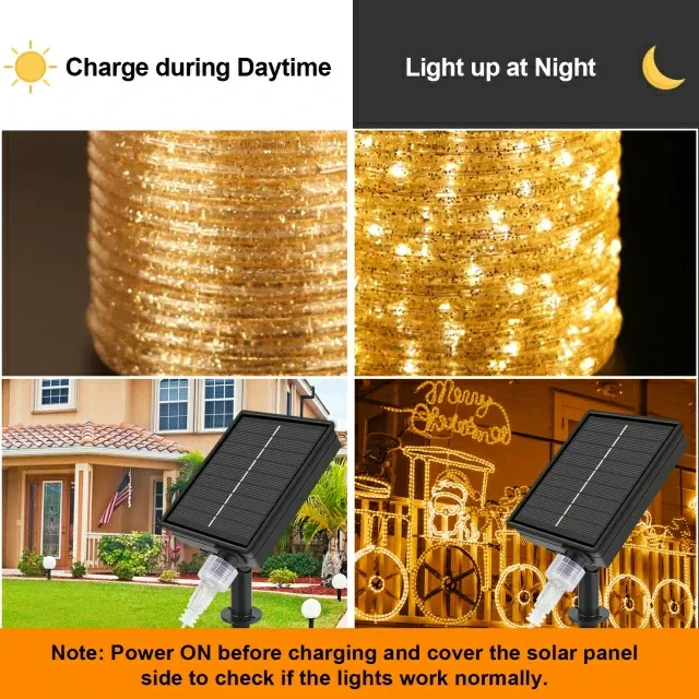 33ft Warm White LED Solar Rope Lights