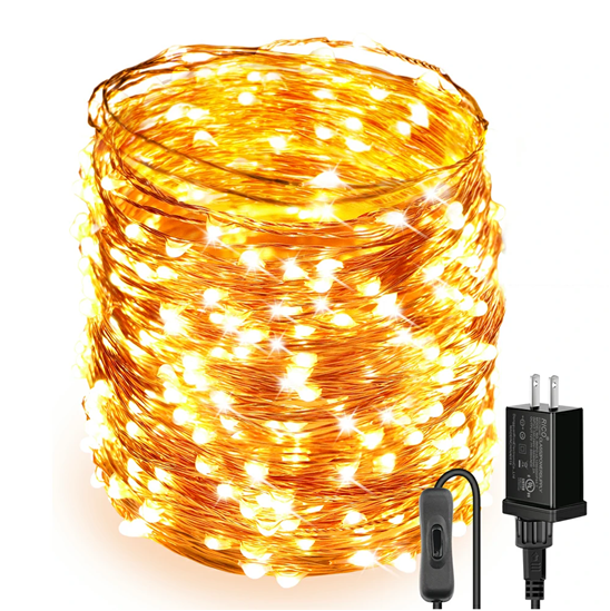 165ft 500 LEDs Warm White Plug In Fairy Lights with ON/Off Switch