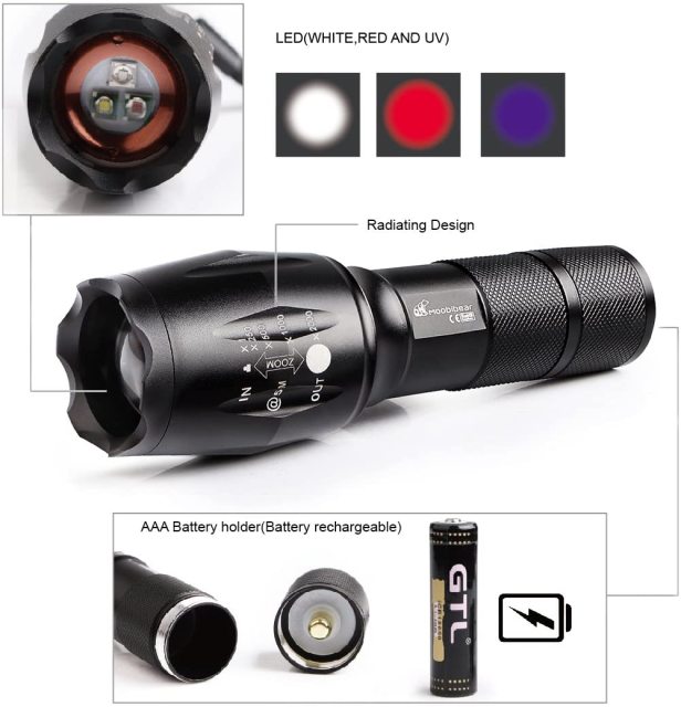 3-1 LED UV Blacklight Kit - Moobibear 3-mode Waterproof Ultraviolet LED Flashlight