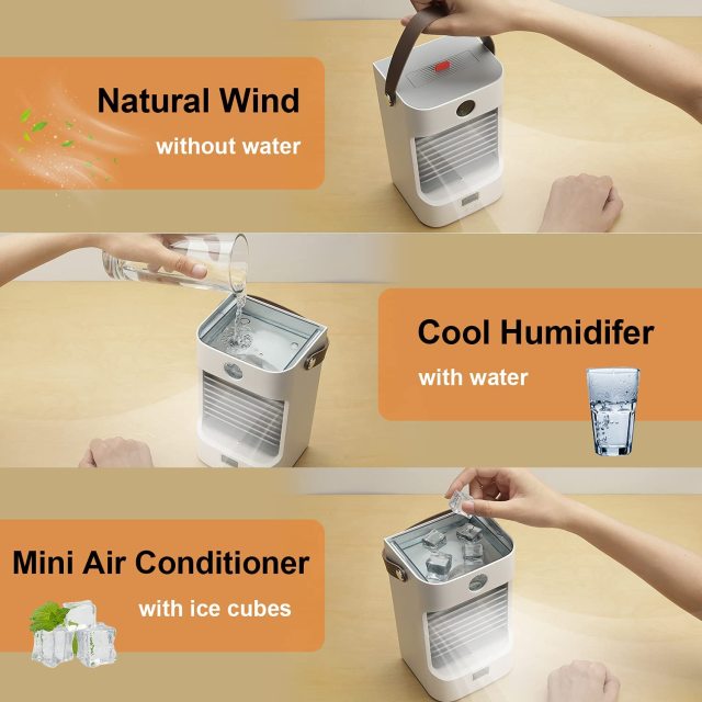 Rechargeable Portable Air Conditioner,  Mini Personal Air Cooler Fan with 3 Speed Modes