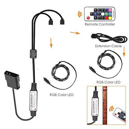 Chassis Decotion Lghts RGB PC LED Strip Lights with IF Remote Controller,2 PCS SMD5050