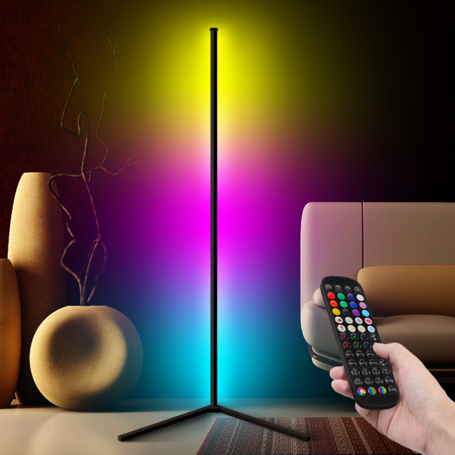 RGBW Corner Floor Lamp, Color Changing Mood Lighting, Dimmable LED Modern Floor Lamp with Remote