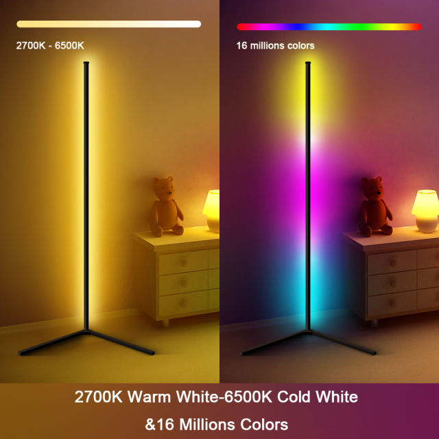 RGBW Corner Floor Lamp, Color Changing Mood Lighting, Dimmable LED Modern Floor Lamp with Remote