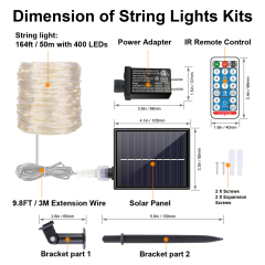 ORGED Upgraded 164ft Solar & Plug in 2-in-1 LED Fairy String Lights, 400 LED 8 Lighting Modes with Remote Control For House Decoration