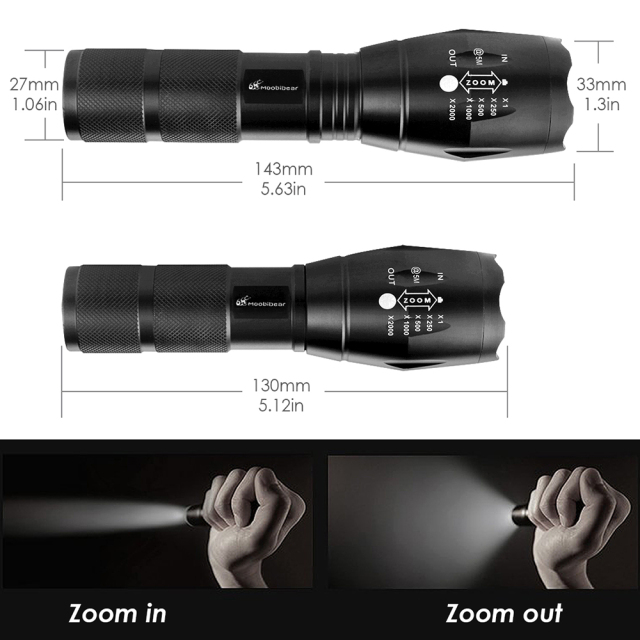 800lm LED Zoomable Flashlights with Adjustable Focus and 5 Light Modes, 2 Pack