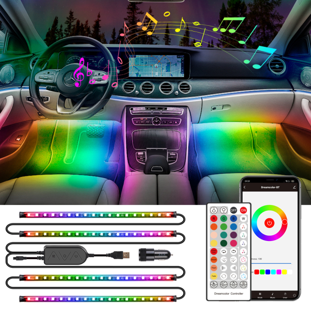 ORGED RGBIC Interior Car Lights 72 LED Music Sync Car LED Lights with 3 Ways Control 2 Lines Design For Car Decoration Lights