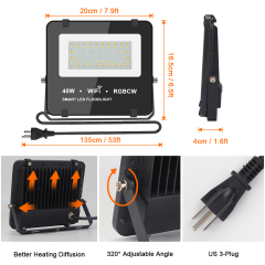 ORGED 2 Pack 40W RGBCW Smart LED Flood Lights，WiFi and Bluetooth Color Changing Floodlight