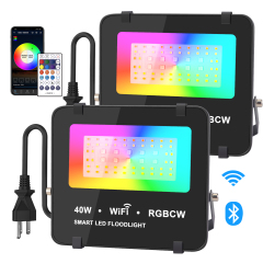 ORGED 2 Pack 40W RGBCW Smart LED Flood Lights，WiFi and Bluetooth Color Changing Floodlight