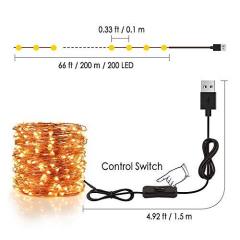 66FT USB Powered LED Fairy String Lights, Warm White