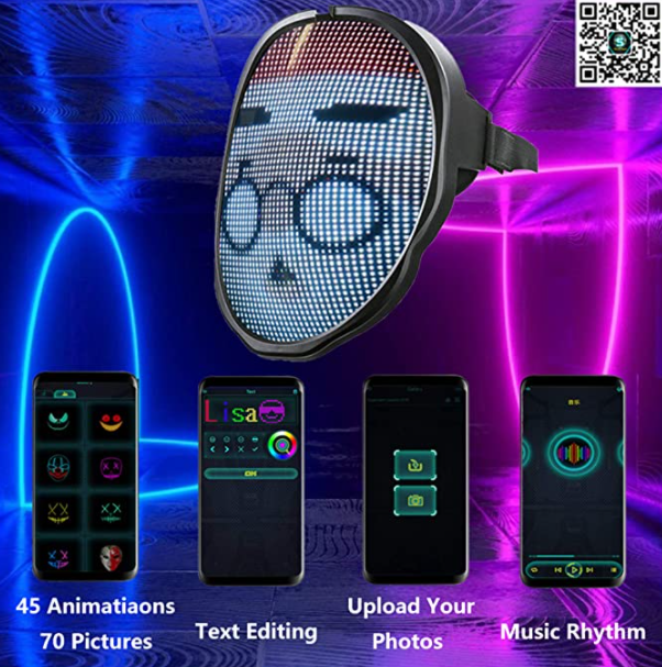 Programmable Bluetooth LED Light Up Face Mask for Costumes Cosplay Masquerade Party