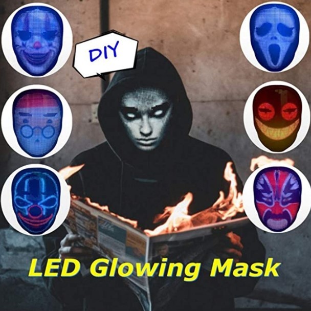 Programmable Bluetooth LED Light Up Face Mask for Costumes Cosplay Masquerade Party