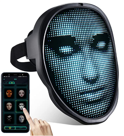 Programmable Bluetooth LED Light Up Face Mask for Costumes Cosplay Masquerade Party