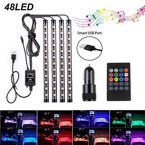 USB Car Interior Lights Waterproof 48 LED Strip Lights Including Cigarette Charger