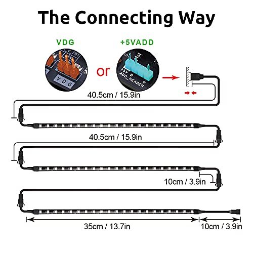 Addressable RGB  PC LED Strip Lights with 5V 3Pin RGB Header, 3PCS 63LEDS